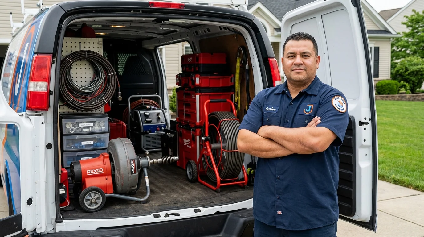 Professional drain cleaning equipment and Johns Plumbing LLC plumber in Wauregan