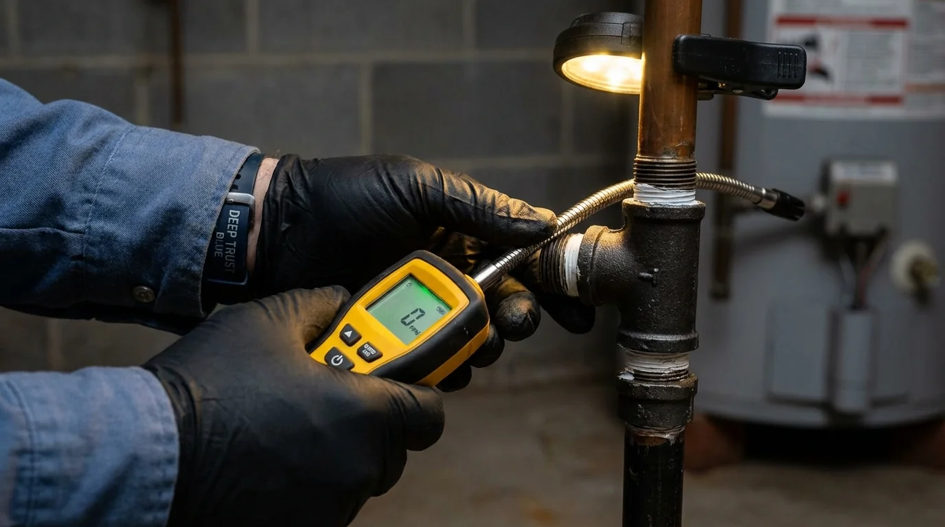 Gas leak detection with electronic sniffer by Johns Plumbing LLC in Wauregan