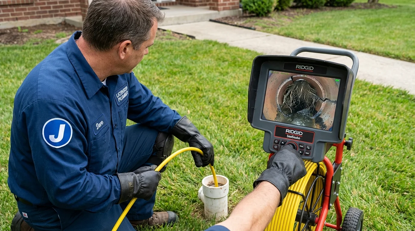 Sewer camera inspection being performed by Johns Plumbing LLC in Wauregan
