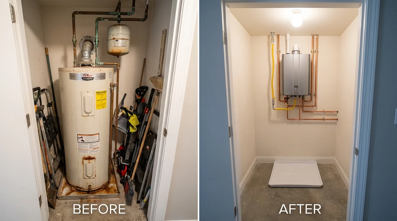 Tank water heater versus wall-mounted tankless unit comparison for Wauregan, CT homeowners